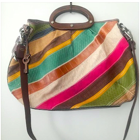 Fossil Multi Color Fabric with Leather Trim Tote - Picture 1 of 7